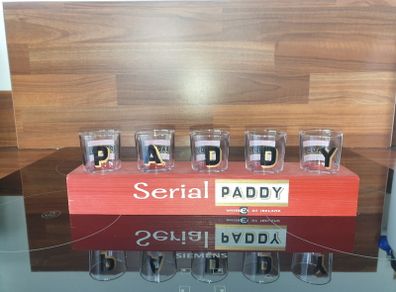 Paddy whiskey stand with shooter Glass's