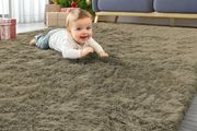 Fluffy Washable Large Rugs Living Room 120 x 160 cm, Khaki Green  Anti Slip Carpet, Soft Thick Pile Bedside Rug, Shaggy Rugs for Kids Bedroom, Nursery