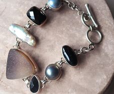 Stunning Handmade Sterling Silver 925 Statement Bracelet with Natural Gemstones