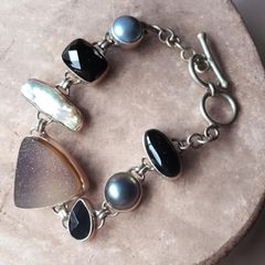 Stunning Handmade Sterling Silver 925 Statement Bracelet with Natural Gemstones