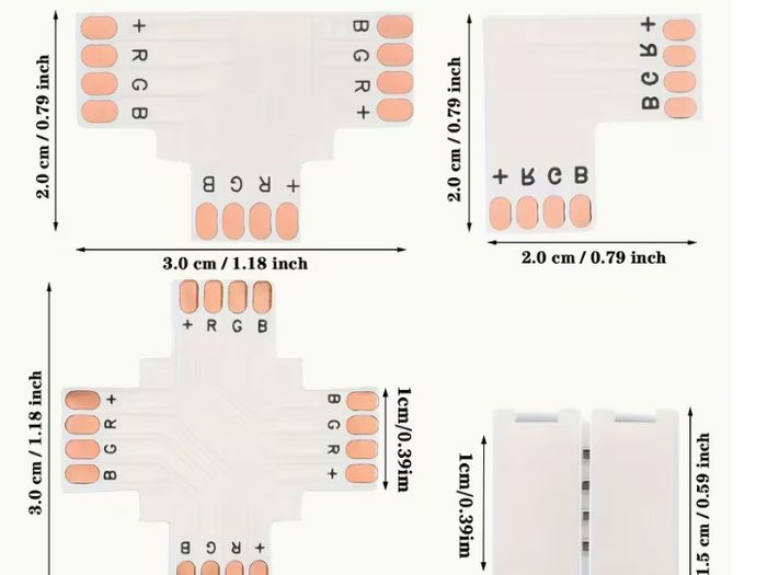 25pcs 2Pin/4 Pin LED Light Strip Connectors Set Including Screw Clips, 8Mm/10Mm 4 Pin LED Connectors, Cuttable T, L Shape PCB Board for SMD 5050 RGB Strip Lights Gapless Connector