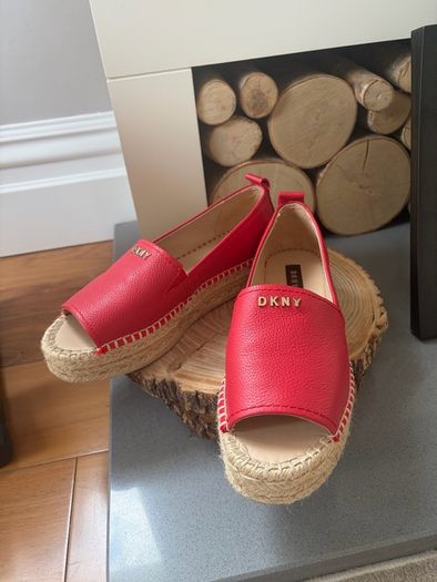 DKNY Mer Peep-Toe Espadrille Peep wedge flat shoes