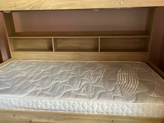Orion Bunk Bed with Oak Effect, Shelves & Storage Drawer
