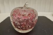 Art Glass Apple Paperweight Pink Bubble Glass