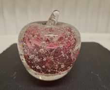 Art Glass Apple Paperweight Pink Bubble Glass