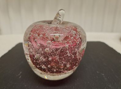 Art Glass Apple Paperweight Pink Bubble Glass
