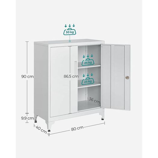 Filing Cabinet with Compartments, Lockable, 2 Double Doors