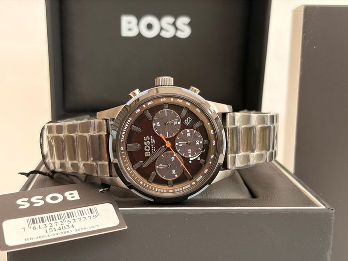 BOSS by Hugo Boss Grey Steel Olive Green Dial Solar-Chronograph Men's Watch - 1514034