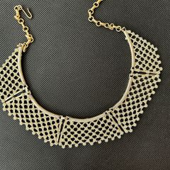 Gold Tone Statement Bib Necklace Geometric Mesh Design Adjustable Chain Bold Fashion Jewellery