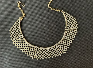 Gold Tone Statement Bib Necklace Geometric Mesh Design Adjustable Chain Bold Fashion Jewellery
