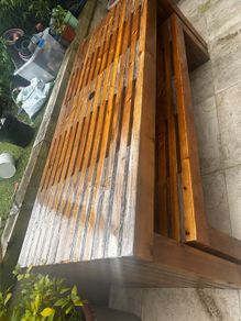 Teak table and benches.