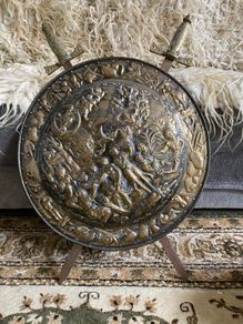 Brass Heraldry Shield with Crossed Swords Decorative Wall Hanging
