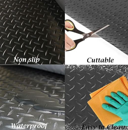Rubber Garage Floor Mats 1M x 5M / 3.3Ft x 16.4Ft Anti-Slip Diamond Plate Mat 3mm Thick Heavy Duty Commercial Flooring Mat Roll for Under Car, Gym, Garage, Warehouse, Black