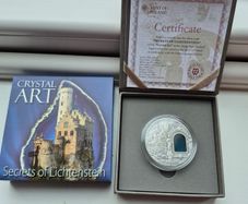 Niue SECRETS OF LICHTENSTEIN Crystal Art Castle Schloss Silver Coin 2 Oz