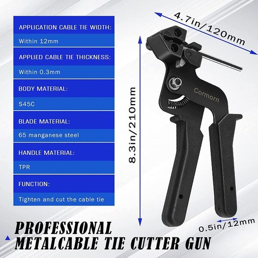 Cable Tie Cutter Gun - Stainless Steel Crimper Tensioning and Cutting Cable Tie Tool, Metal Zip Tie Wrap Fasten Gun Pliers for Stainless Steel Cable Ties