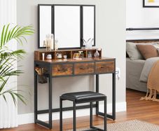 Dressing table set with folding mirror