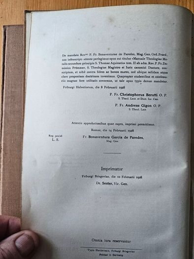Manuale Theologiae Moralis. By Dom. M. Prummer O. Pr. First Edition Hardback In Good Condition.  See Photos For Same.