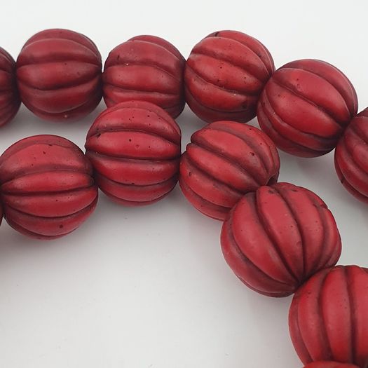 Antique African Red Melon Shape Big Glass Beads Necklace Strand