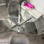 Glass dining table and 4 grey suede chairs Image 2