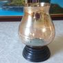 Vintage Etched Amber Glass Hurricane Lamp With Black Base Stand Image 7