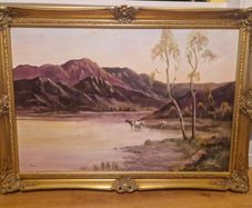 Beautiful painting, Cattle by a Lake, Johnston
