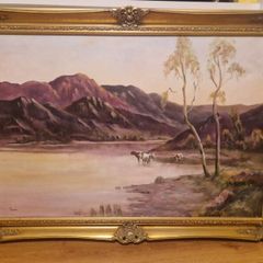 Beautiful painting, Cattle by a Lake, Johnston