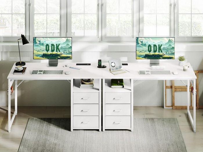 120cm Computer Desk with Drawers Office 2 Sockets USB Ports Reversible PC Table Storage Study for Home Bedroom White