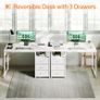 120cm Computer Desk with Drawers Office 2 Sockets USB Ports Reversible PC Table Storage Study for Home Bedroom White Image 6