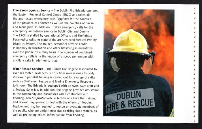 2012 Ireland 150th Anniversary of the Dublin Fire Brigade (DFB) Commemorative Stamp Booklet Mint Never Hinged (MNH)