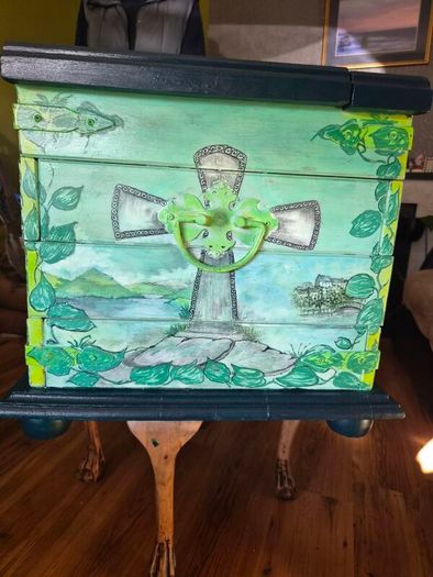 original hand painted wooden chest