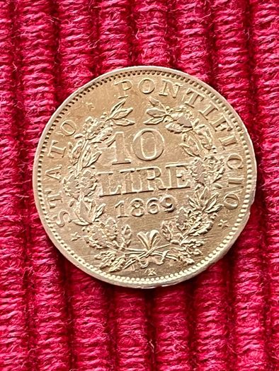 Vatican 1869 10 Lire Gold Coin Papal State Rare Low Mintage 5944 Mintage