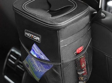 Car Bin, Leak-Proof Car Bin for Tidy Use, Foldable and Waterproof Car Accessories for Interior, Multipurpose Rubbish Bin with Lid, Adjustable Straps and Multiple Pockets