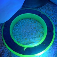 Antique Bagley Frosted Green Uranium Glass Ring Posey-Handpainted flowers