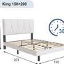 King Bed Frame, White, Upholstered Wooden Slat Bed Frame with Headboard, Easy Assembly, Underbed Storage, No Box Spring Needed 150 200 Image 5
