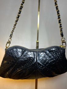 Marc B black faux patent croc shoulder bag clutch with detachable chain strap
