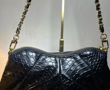Marc B black faux patent croc shoulder bag clutch with detachable chain strap