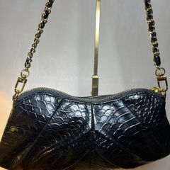 Marc B black faux patent croc shoulder bag clutch with detachable chain strap