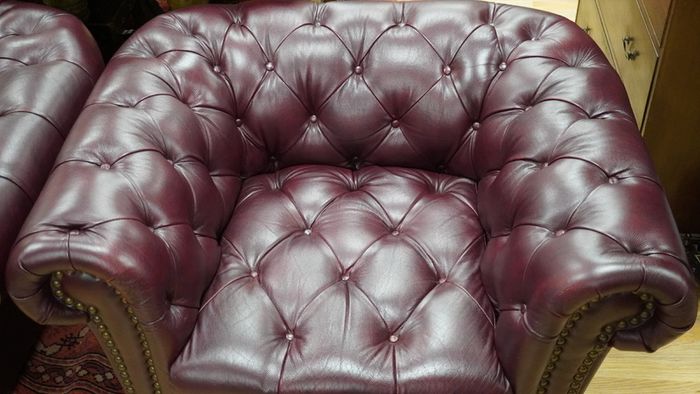 Pair of Plum Leather Armchairs