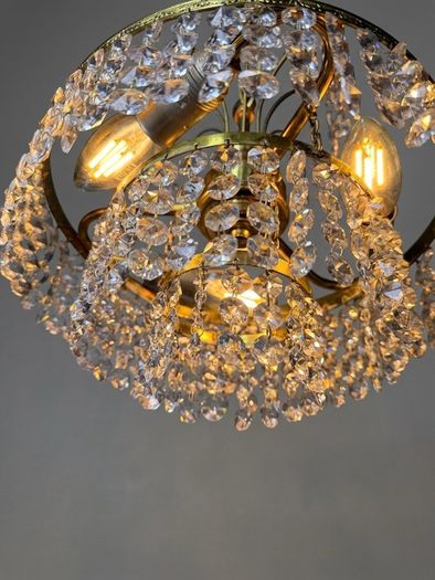Vintage 1970s Brass & Crystal Chandelier