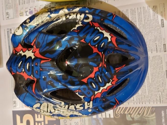2 Childrens Safety Cycle Helmets, Car Wash & Batman, in very good condition