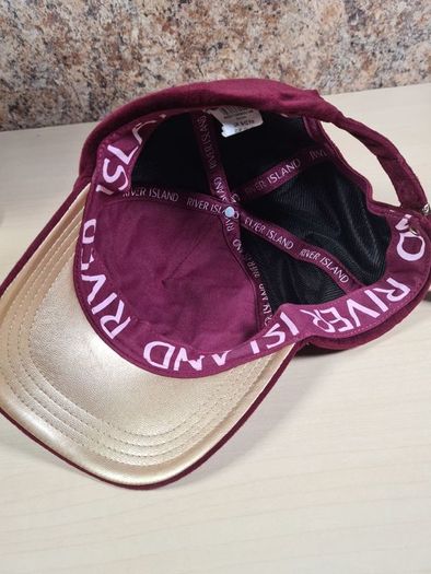 River Island velvet baseball cap hat womens girls burgundy gold