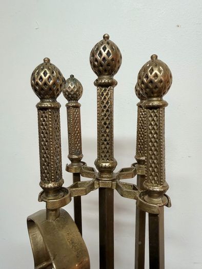 Early 20th Century Brass Fire Irons Set on Stand