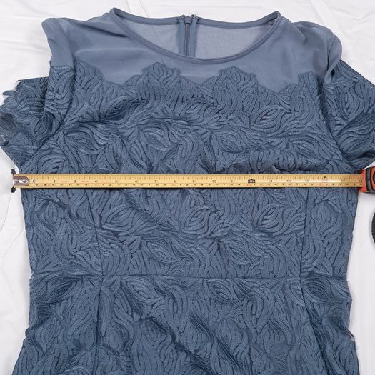 Reiss Slate Blue Textured Scalloped Bodycon Pencil Dress 14UK/42EU