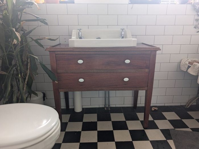 Vintage mahogany vanity and sink