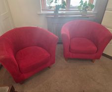 Pair of Red Upholstered Armchairs / Tub Chairs