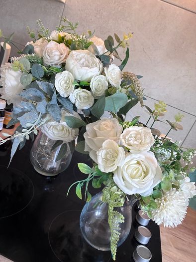 wedding flowers bride and 1 bridesmaid faux flowers