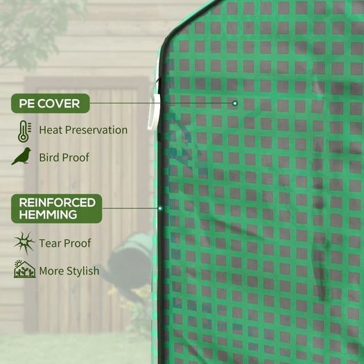 Greenhouse Cover Replacement Walk-in PE Hot House Cover with Roll-up Door and Windows, 140 x 143 x 190cm, Green