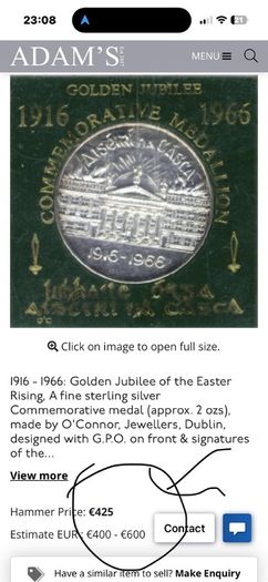Easter Rising Commemorative Silver Medallion 1916 1966. In Case Of Issue. 33.5 Grms Approx. 0.925 Silver Made By O Connor, Jewellers Dublin.