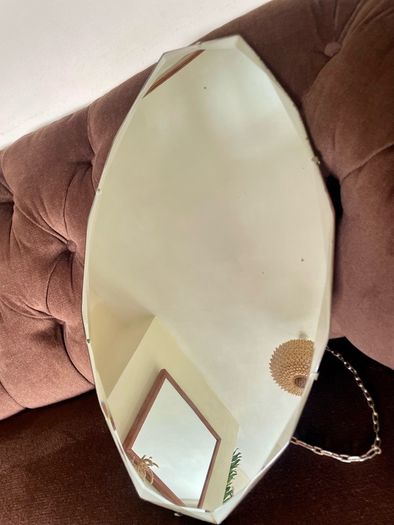 Petite Oval Bevelled Early 20th Century Frameless Mirror with Original Chain