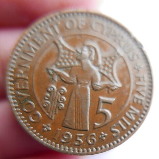 1956 Queen Elizabeth II Cyprus 5 Mils Coin